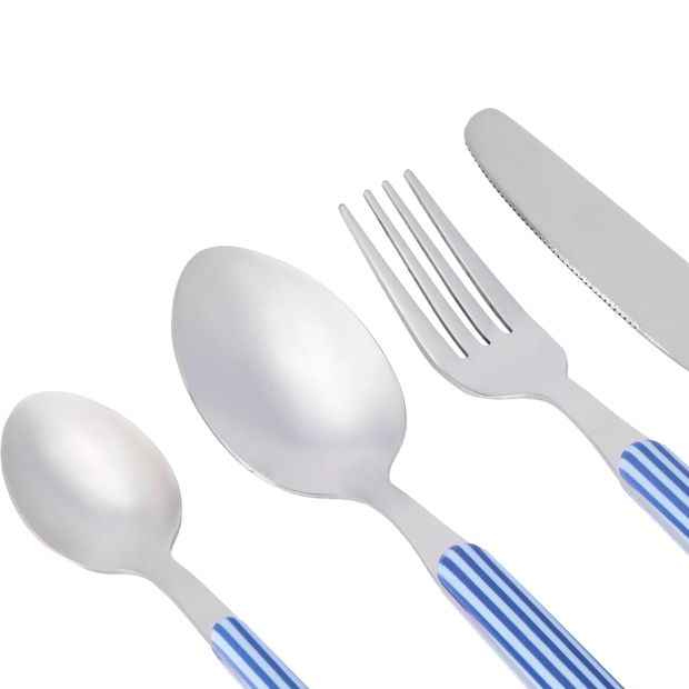 16 Piece Blue Stripe Cutlery Set