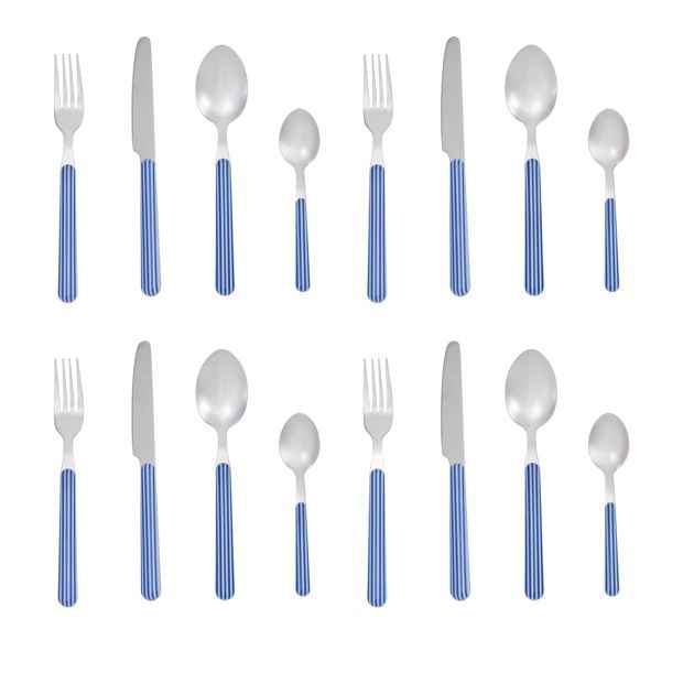16 Piece Blue Stripe Cutlery Set