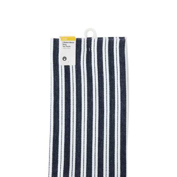Anko 3 Pack Navy Basket Weave Tea Towels