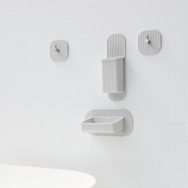 Silicone Bathroom Accessory Set - Soap Dish, Hooks & Caddy