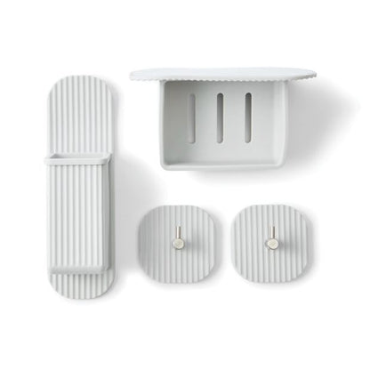 Silicone Bathroom Accessory Set - Soap Dish, Hooks & Caddy