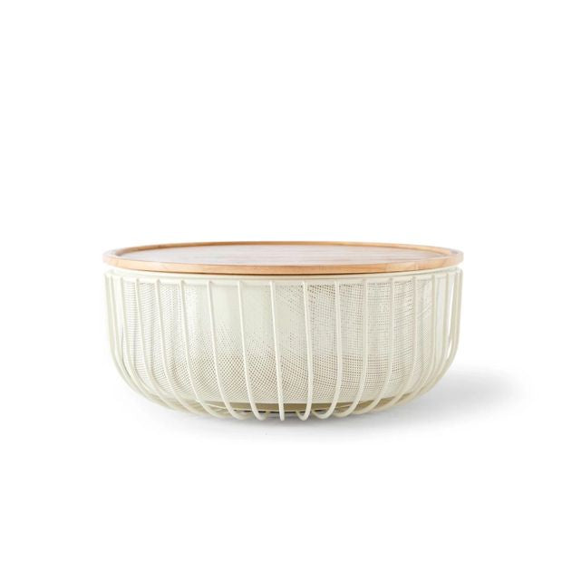 Anko 3 Piece Metal and Wood Fruit Bowl - White