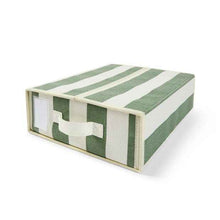 Linen-Look Bedding Storage Box - Green Stripe