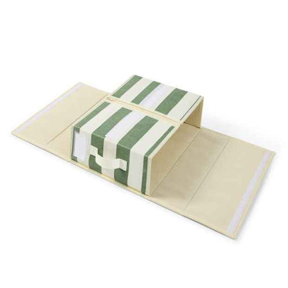 Linen-Look Bedding Storage Box - Green Stripe