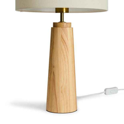 Oak-Look Table Lamp with Linen-Style Shade