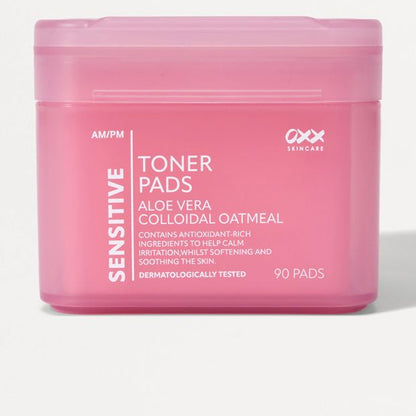 OXX Skincare 90 Pack AM/PM Sensitive Toner Pads - Aloe Vera and Colloidal Oatmeal