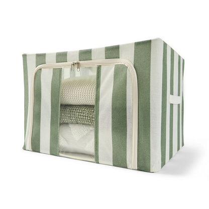 Anko Linen Look Collapsible Box with Window - Large, Green Stripe