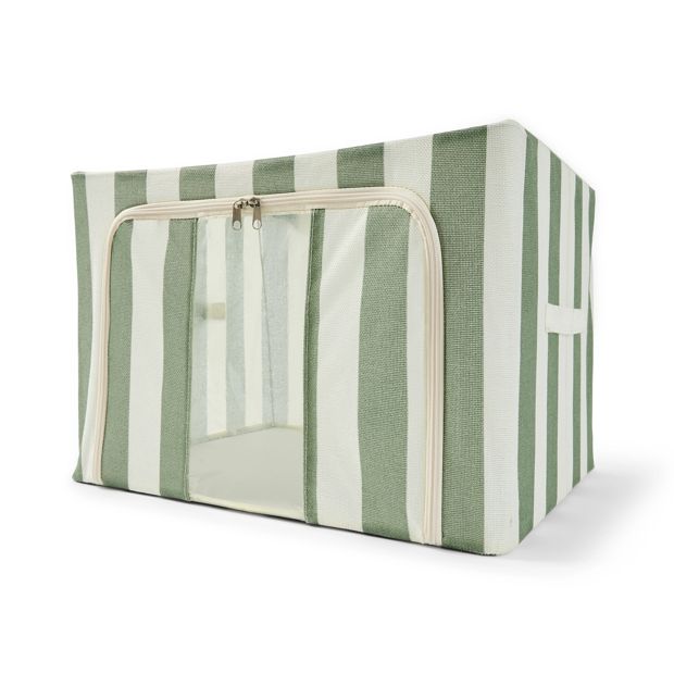 Anko Linen Look Collapsible Box with Window - Large, Green Stripe