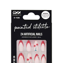 OXX Cosmetics 24 Pack Artificial Nails with Adhesive, Pointed Stiletto Shape - Cherry