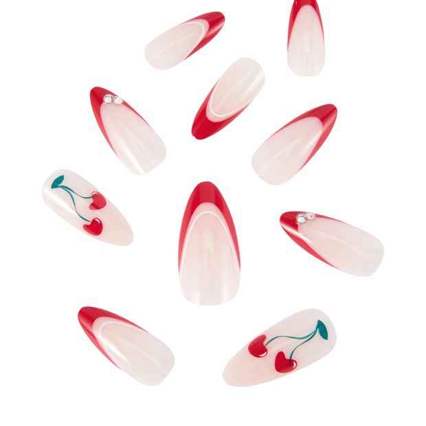 OXX Cosmetics 24 Pack Artificial Nails with Adhesive, Pointed Stiletto Shape - Cherry