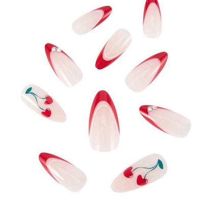 OXX Cosmetics 24 Pack Artificial Nails with Adhesive, Pointed Stiletto Shape - Cherry