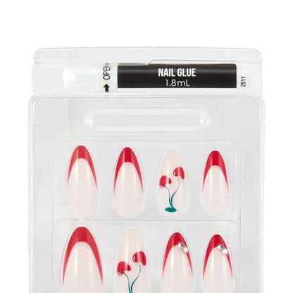 OXX Cosmetics 24 Pack Artificial Nails with Adhesive, Pointed Stiletto Shape - Cherry