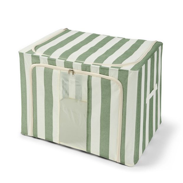 Anko Linen Look Collapsible Box with Window - Extra Large, Green Stripe