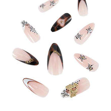 OXX Cosmetics 24 Pack Artificial Nails with Adhesive, Pointed Stiletto Shape - Leopard Gold Gems