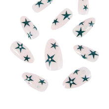 OXX Cosmetics 24 Pack Artificial Nails with Adhesive, Pointed Stiletto Shape - Teal Stars with Gems