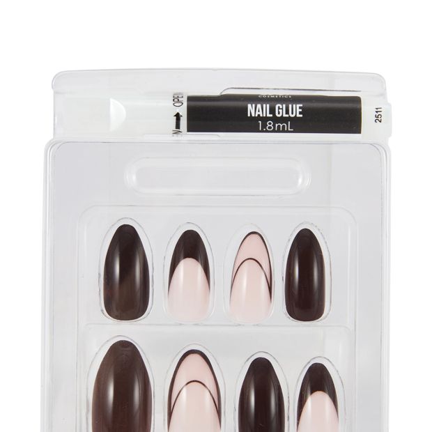 OXX Cosmetics 24 Pack Artificial Nails with Adhesive, Pointed Stiletto Shape - Brown French Tips