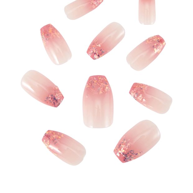 OXX Cosmetics 24 Pack Artificial Nails with Adhesive, Pointed Stiletto Shape - Coffin Pink Crystal Tips
