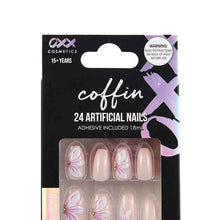 OXX Cosmetics 24 Pack Artificial Nails with Adhesive, Coffin shape, 3D Petal