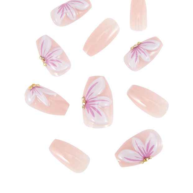 OXX Cosmetics 24 Pack Artificial Nails with Adhesive, Coffin shape, 3D Petal
