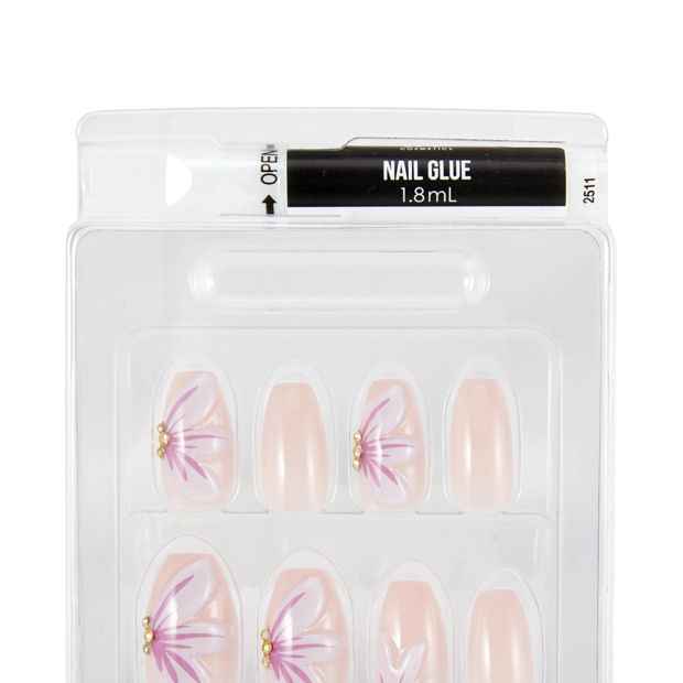 OXX Cosmetics 24 Pack Artificial Nails with Adhesive, Coffin shape, 3D Petal