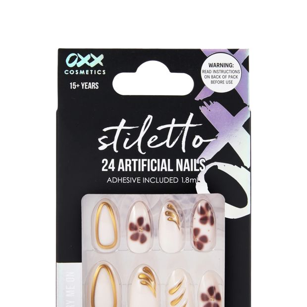OXX Cosmetics 24 Pack Artificial Nails with Adhesive - Stiletto - Brown