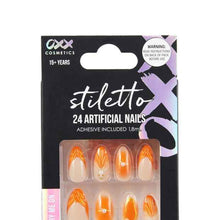 OXX Cosmetics 24 Pack Artificial Nails with Adhesive - Stiletto - Orange