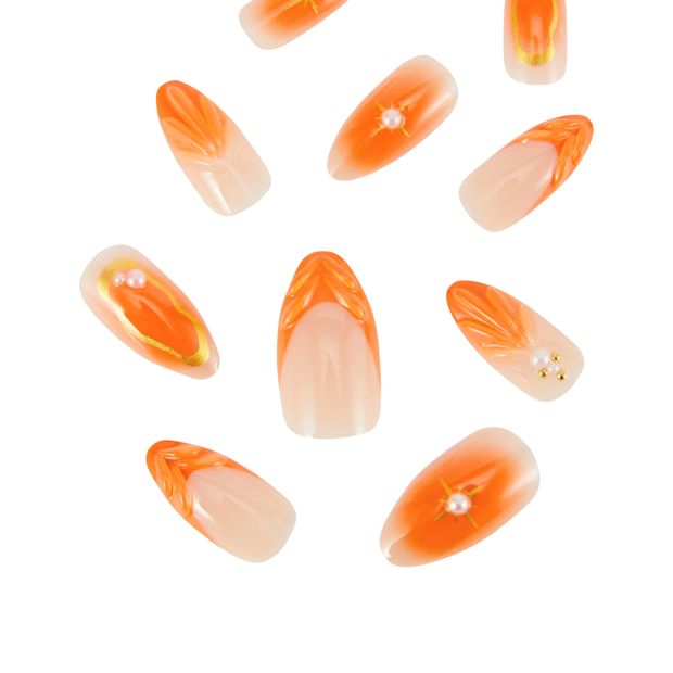 OXX Cosmetics 24 Pack Artificial Nails with Adhesive - Stiletto - Orange