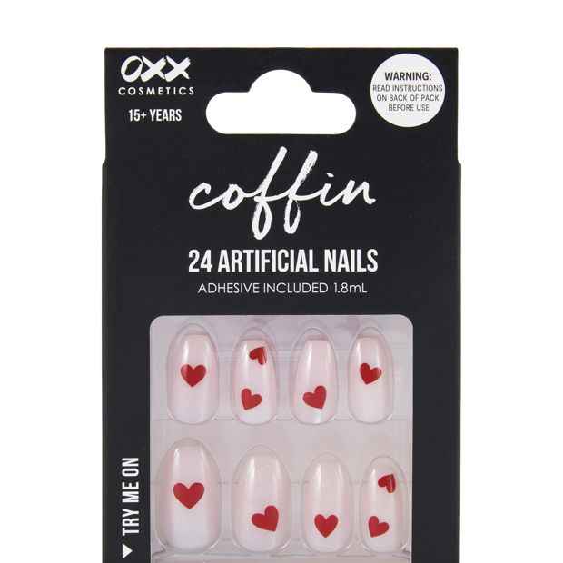 OXX Cosmetics 24 Pack Artificial Nails with Adhesive - Coffin Shape - Heart