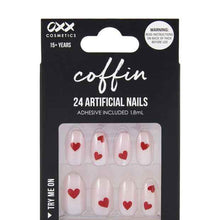 OXX Cosmetics 24 Pack Artificial Nails with Adhesive - Coffin Shape - Heart