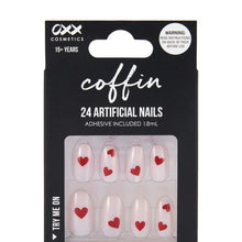 OXX Cosmetics 24 Pack Artificial Nails with Adhesive - Coffin Shape - Heart