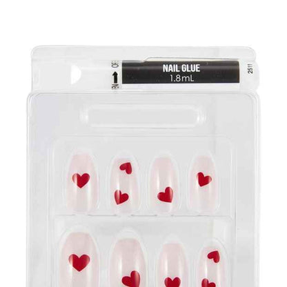 OXX Cosmetics 24 Pack Artificial Nails with Adhesive - Coffin Shape - Heart