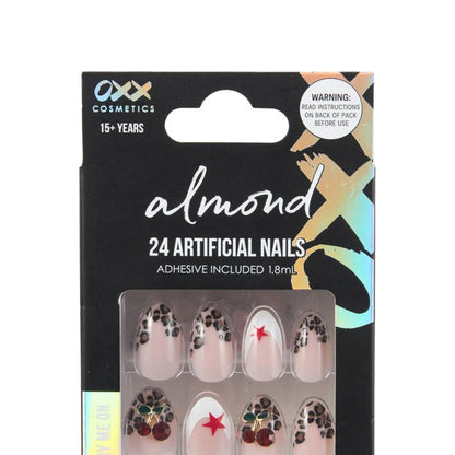 OXX Cosmetics 24 Pack Artificial Nails with Adhesive - Almond Shape - Leopard