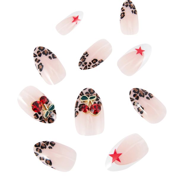OXX Cosmetics 24 Pack Artificial Nails with Adhesive - Almond Shape - Leopard