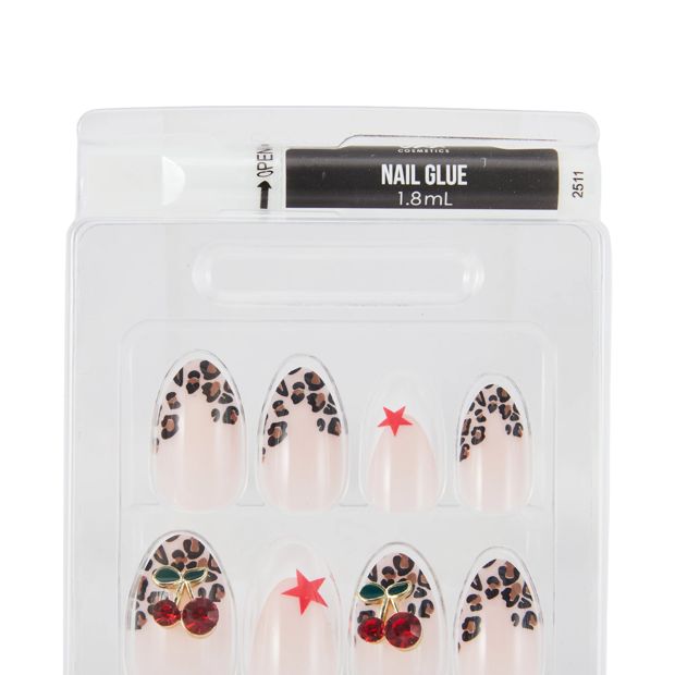 OXX Cosmetics 24 Pack Artificial Nails with Adhesive - Almond Shape - Leopard