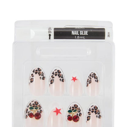 OXX Cosmetics 24 Pack Artificial Nails with Adhesive - Almond Shape - Leopard
