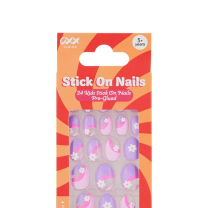 OXX Junior Pack Kids Pre-Glued Stick-On Nails, Stiletto Shape - Pink and Purple