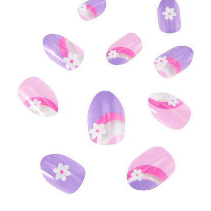 OXX Junior Pack Kids Pre-Glued Stick-On Nails, Stiletto Shape - Pink and Purple