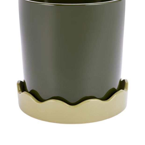 Anko Green Glazed Pot with Saucer