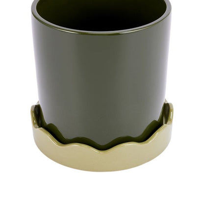 Anko Green Glazed Pot with Saucer