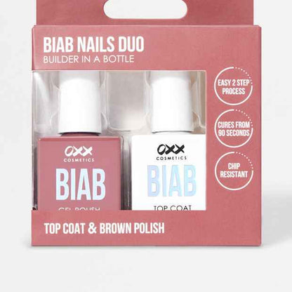 OXX Cosmetics  BIAB Nail Polish Duo Set- Top Coat and Brown Polish