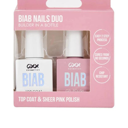 OXX Cosmetics BIAB Nail Polish Duo Set- Top Coat and Sheer Pink Polish
