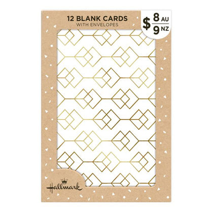 12 Pack Hallmark Blank Cards - Gold Pattern