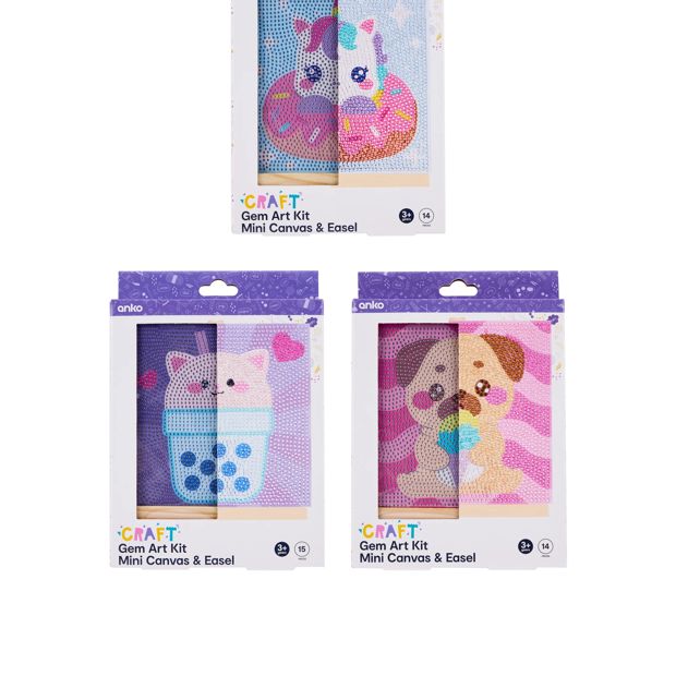 Anko Gem Art Kit Mini Canvas and Easel - Assorted