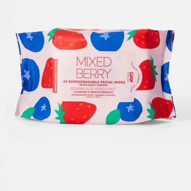 OXX Skincare 40 Pack Biodegradable Facial Wipes - Mixed Berry and Aloe Vera