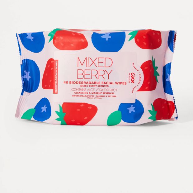 OXX Skincare 40 Pack Biodegradable Facial Wipes - Mixed Berry and Aloe Vera