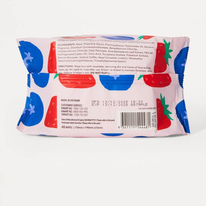 OXX Skincare 40 Pack Biodegradable Facial Wipes - Mixed Berry and Aloe Vera