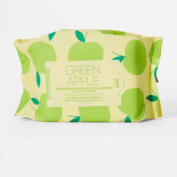 Biodegradable Facial Wipes - 40 Pack, Green Apple & Aloe