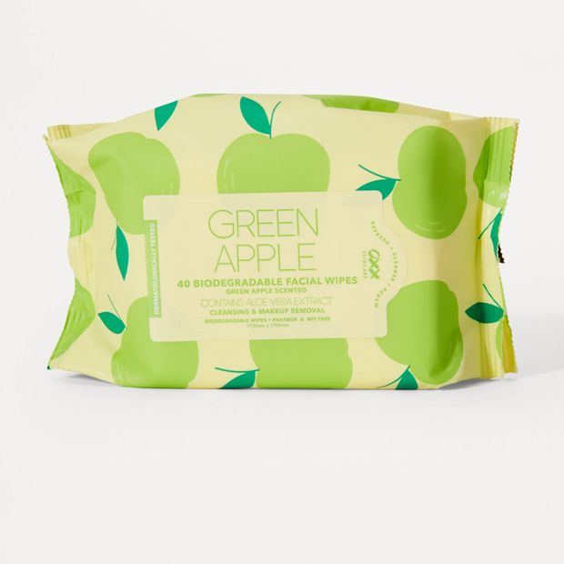OXX Skincare 40 Pack Biodegradable Facial Wipes - Green Apple and Aloe Vera
