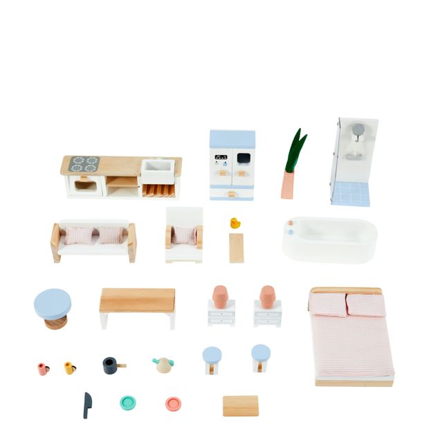 32 Piece Wooden Dollhouse Accessory Set