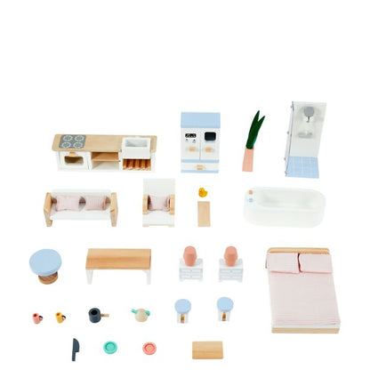 32 Piece Wooden Dollhouse Accessory Set